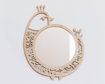 Decorative Wall Mirror Boho Mirror Girl Nursery Decorations Bird Ornament Small Round Mirror