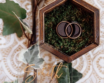 Caja de anillo de boda personalizada, Caja portadora de anillo personalizada para ceremonia de boda, Caja de anillo hexagonal de madera, Caja de anillo de compromiso, Caja de anillo de boda