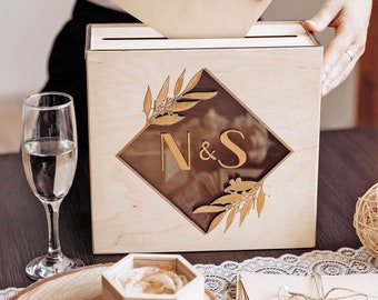 Caja de tarjetas personalizada para ceremonia de boda • Caja para sobres de boda con ranura • Caja de recuerdos para bodas • Decoración rústica para bodas