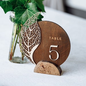 Numeri da tavolo per matrimonio in legno Numeri da tavolo per matrimonio rustici Texture foglia secca Tischnummern Hochzeit Decorazione da tavolo per matrimonio autunnale
