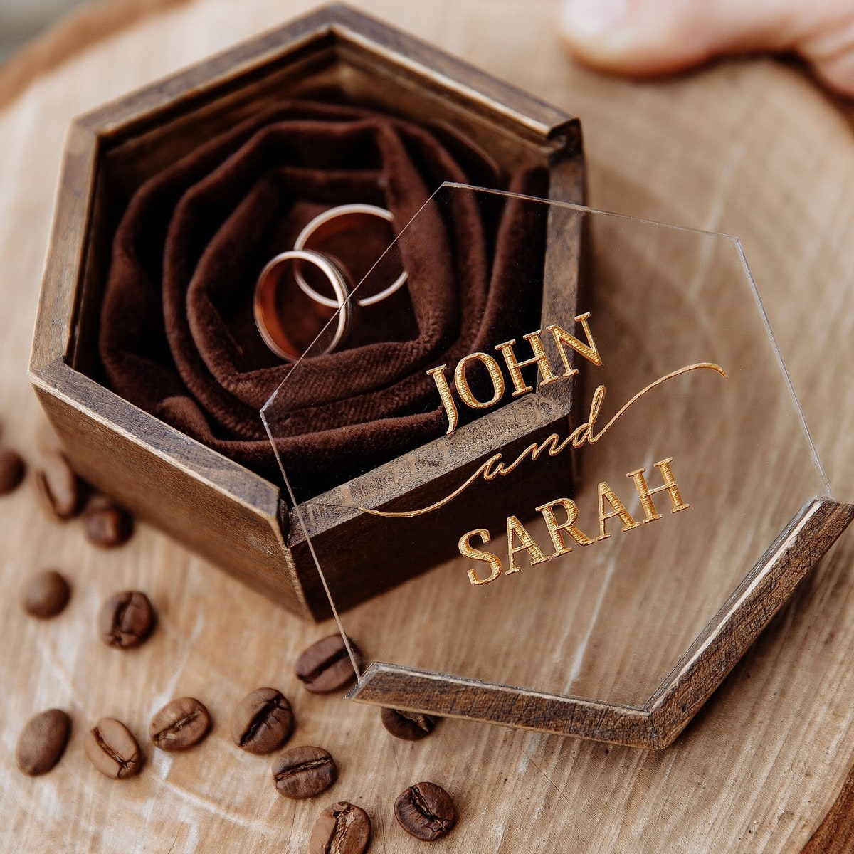 Personalized Ring Box Wedding - With White Velvet Instead of Brown