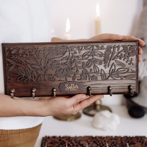 Personalized Key Holder For Wall Modern Entryway Organizer Key Hook Wall Key Rack Dark Wood Key Hanger