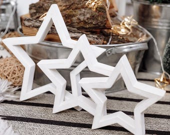 White Wooden Stars Set of 3, Rustic Christmas Decor, Scandinavian Housewarming Gift