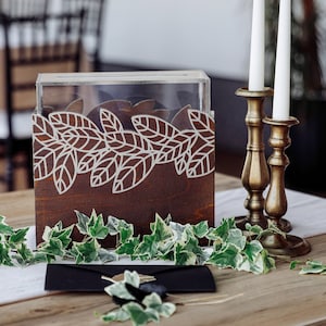 Hochzeit Box Box Silber Blätter Muster • Holz Acryl Kartenbox mit Schlitz • Hochzeitszeremonie Zubehör • Erinnerungsbox • Moderne Box
