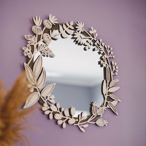 Boho Mirror SIZE M 16&#39;&#39; 40cm Wood Floral Wall Art Large Mandala Mirror Small Accent Wall Mirror Aestetic Unique Home Decor