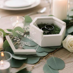 Small Hexagon Wedding Ring Box with Acrylic Lid – Modern Ceremony Keepsake