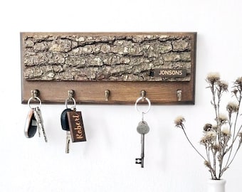 Key holder for wall, Live edge wall key holder, Entryway organizer with hooks, Wood modern farmhouse decor, Custom key organizer name sign