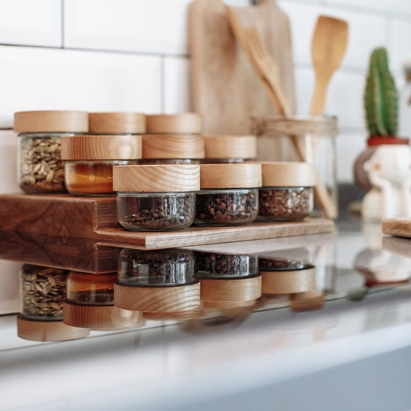 Wooden Spice Rack With 9 Spice Jars