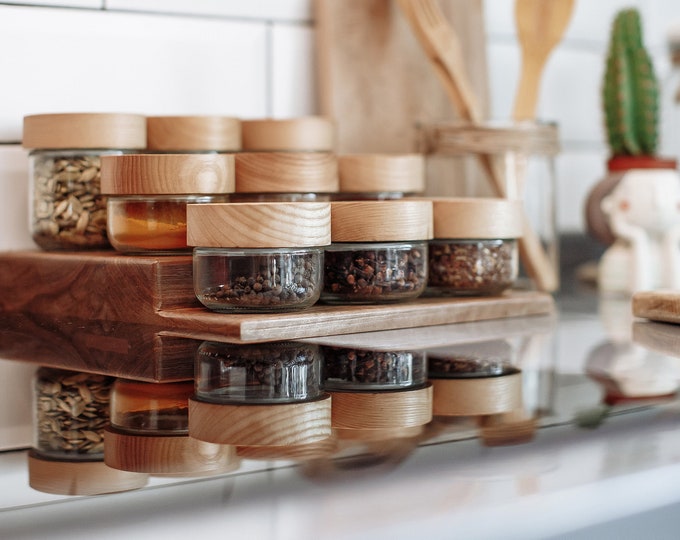 Wooden Spice Rack With 9 Spice Jars