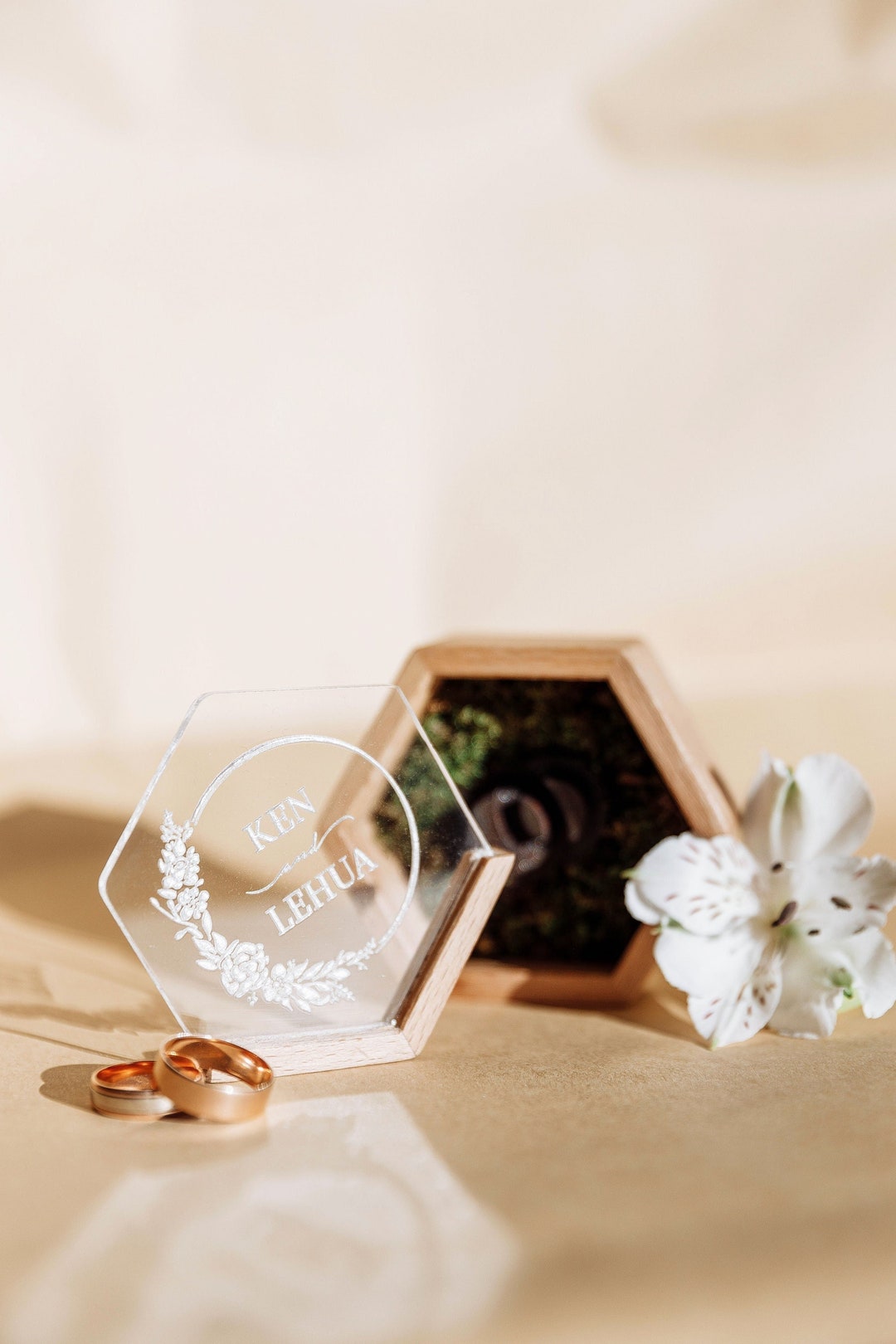 Personalized Engagement Ring Box Hexagon Wedding Ring Holder Etsy