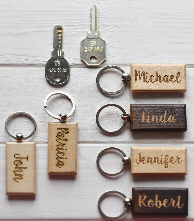 Wooden Engraved Key Chain Name Keychain Couples Keychains Dad Etsy