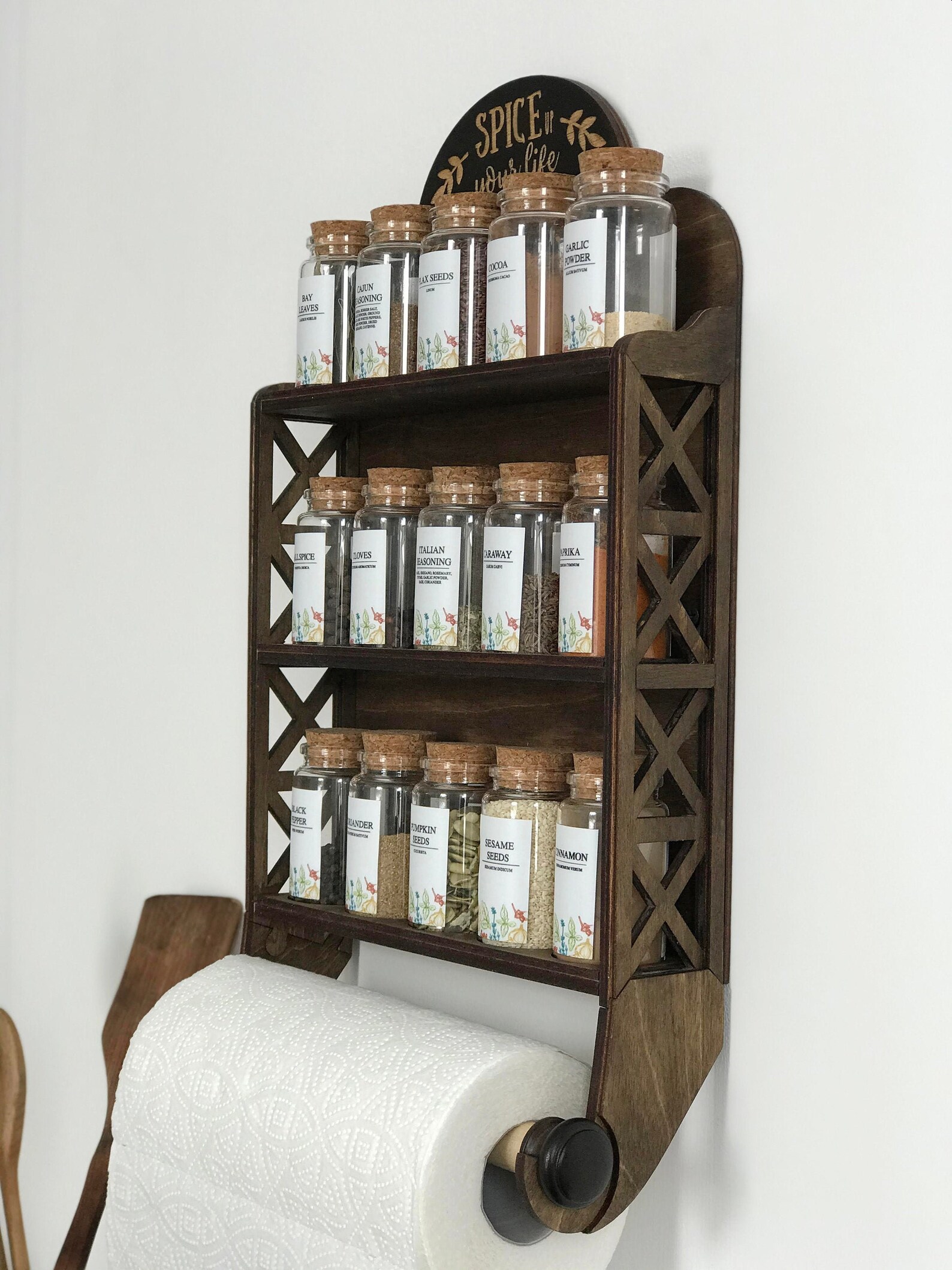 Set of Spice Rack and Jars Paper Towel Holder Wall Mount Etsy