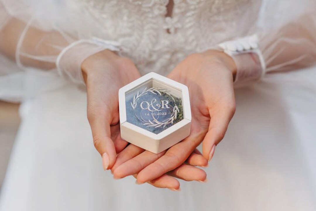 Wedding Rig Box Wooden Ring Box for Wedding Ceremony Double • Hexagon Proposal Ring Box ...