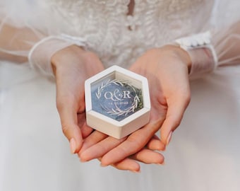 Wooden Ring Box For Wedding Ceremony Double • Hexagon Proposal Ring Box • Wedding Gift For Daughter • Keepsake • Moss Filling • Classic