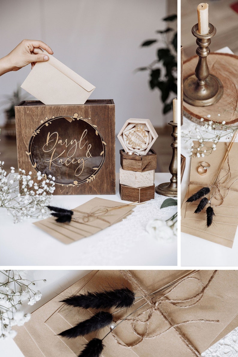 Card box for wedding wood, Wedding card holder, Wedding post box, Wedding envelope box with slot, Gothic wedding money box, Gift card box image 2