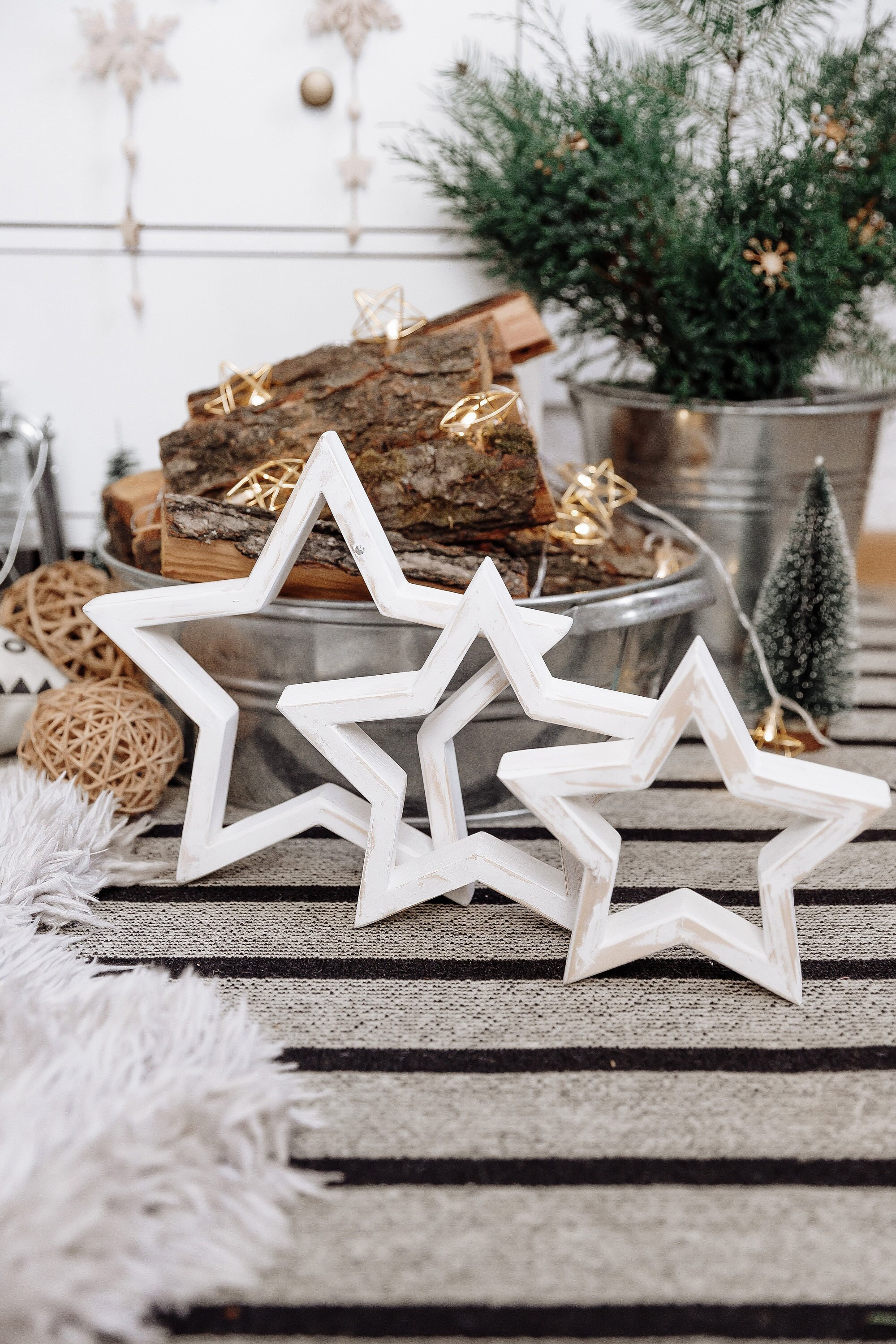 White Wooden Christmas Star Set: Personalized Farmhouse Decor - Etsy