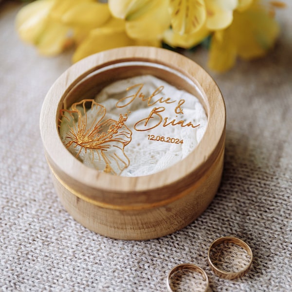 Boîte à bagues de mariage pour elle et lui pour cérémonie florale, gravure argentée ou dorée, garniture en velours ou en dentelle, souvenir de mariage, cadeau pour couple