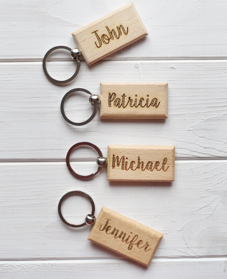 Wooden Engraved Key Chain Name Keychain Couples Keychains Dad Etsy