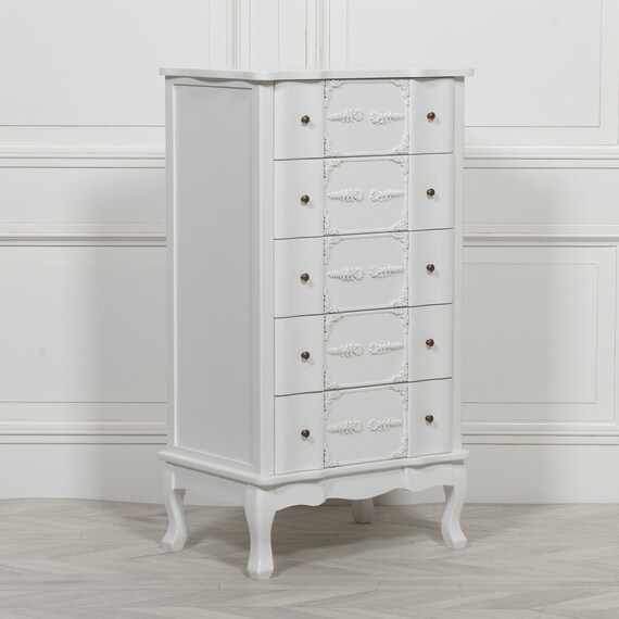 Chic French White Large Tallboy Chest Of Drawers Etsy
