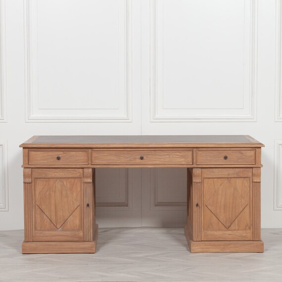 Large Vincennes Partners Desk With Leather Inlay Etsy