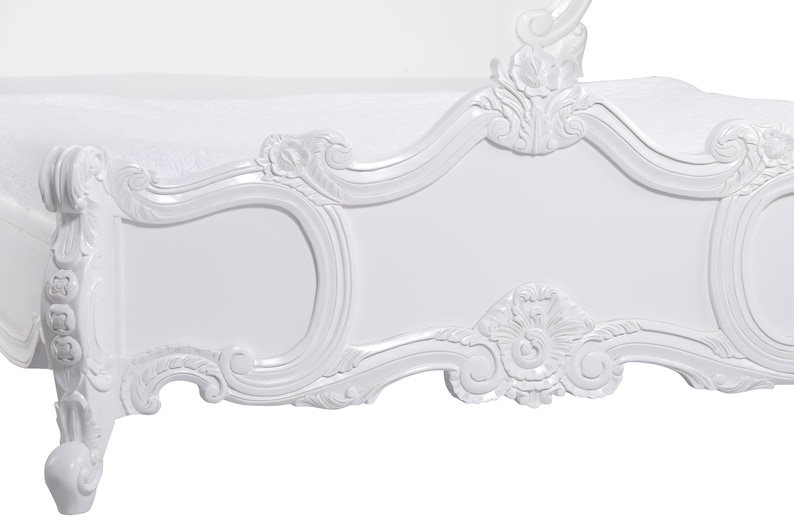 French White Carved Rose Cherub Bed