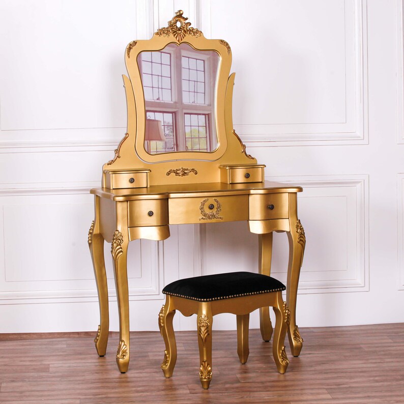 French Antique Gold Dressing Table /& Stool