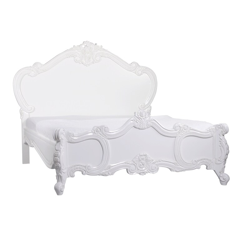 French White Carved Rose Cherub Bed