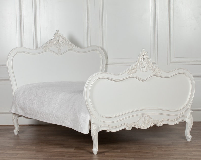French Cau Solid Wooden Gany White Painted Bed Image 0