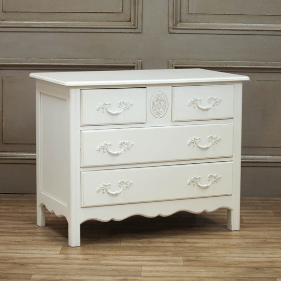 Chic French White Wooden Carved 2 Over 2 Chest Of Drawers Etsy