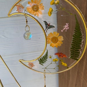 Moon Sun Catcher | rainbow prism maker | pressed flowers | resin | nature inspired |wall art | nursery | kids room | gift | dreamy