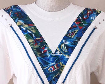 VINTAGE 80s Blue Western Inlay Shirt