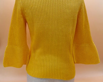 Vintage Yellow Crochet Sweater Bell Sleeves // Retro Knit 70s-80s