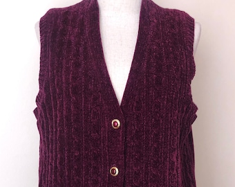 Vintage 80s purple knit fleece-lined vest gold buttons