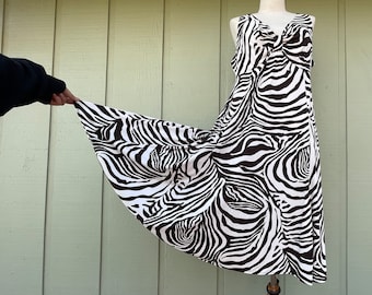 Vintage Y2K Animal-Print Zebra Sleeveless Sun Dress Large L