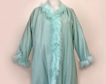 Vintage Seafoam Green Cashmere & Marabou feather Robe Jacket Housecoat