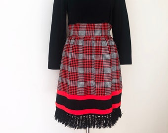 Vintage Mod Red & Black Plaid Fringe Dress