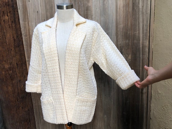 Vintage 1940s Cream Knit woven wool coat - image 1