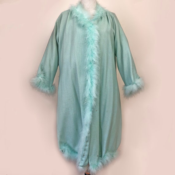 Vintage Seafoam Green Cashmere & Marabou feather … - image 1