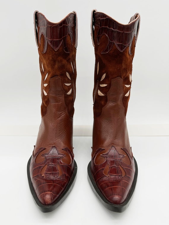 Vintage 90s Brown Leather Cowboy Boots // Retro 1… - image 4