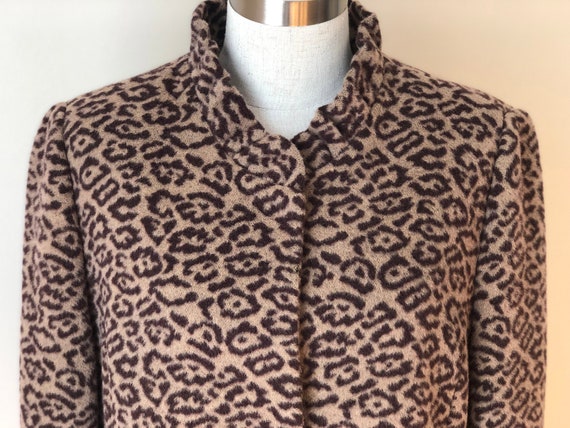Vintage Leopard Animal Print Wool Coat With Ruffle Collar and Pockets Etsy