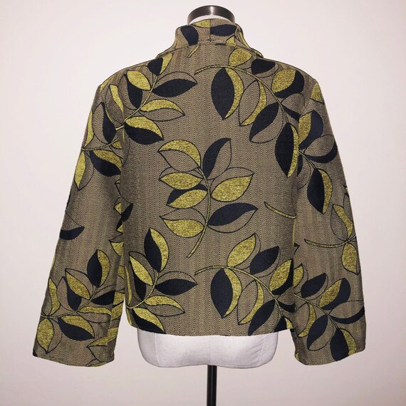 VINTAGE Black & Green Leaves 80s Tapestry Jacket - image 7