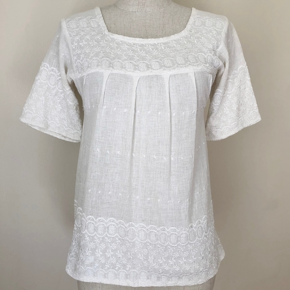 Vintage Indian Cotton Embroidered Square Neck Top