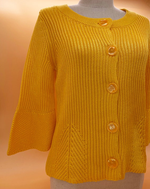 Vintage Yellow Crochet Sweater Bell Sleeves // Re… - image 7