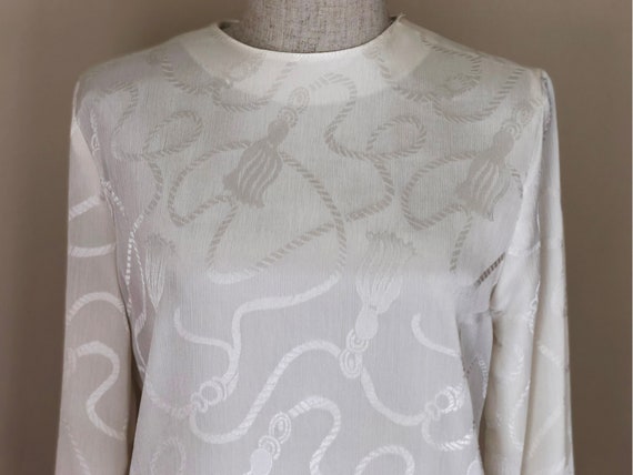 Vintage 80s Satiny White Tassel Blouse - image 1