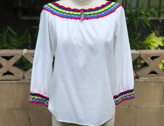Vintage Blouse with Rainbow Crochet