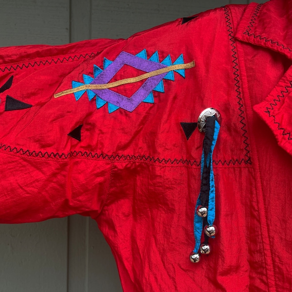 Vintage 80s Southwestern Red Tracksuit-Windbreaker Sports Set Jogging-Ski Suit Western Concho