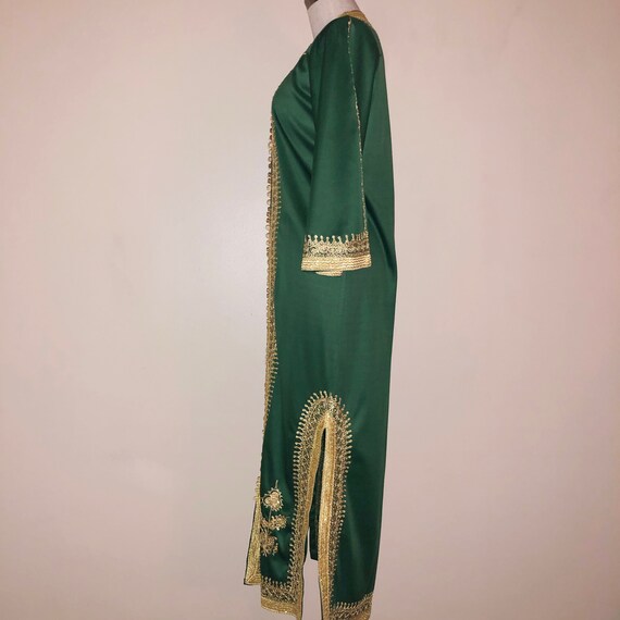 Vintage Emerald Green & Gold Embroidered Kaftan G… - image 6