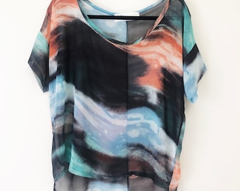 VINTAGE 90s Y2K Sheer Multicolored abstract top