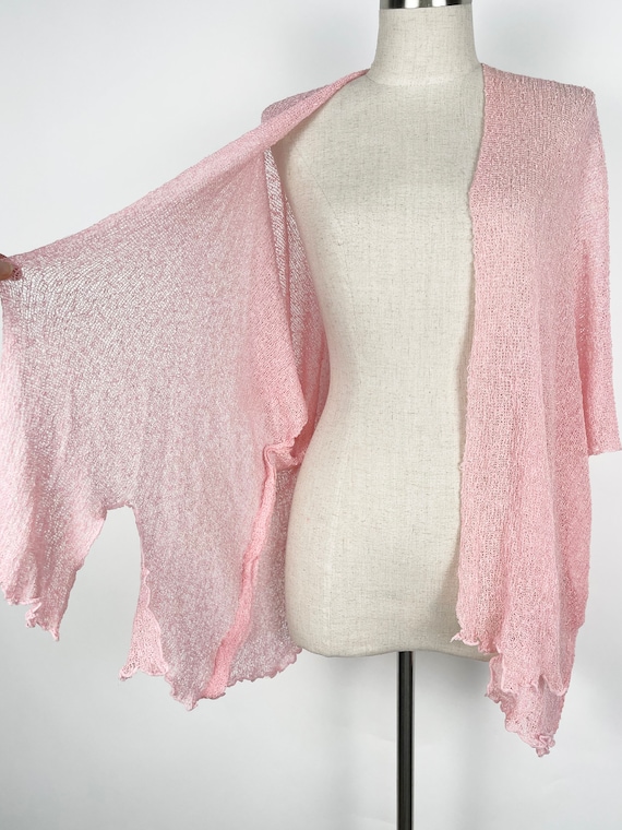 Vintage 90s Y2K Sheer Baby Pink Kimono Cover-Up /… - image 3