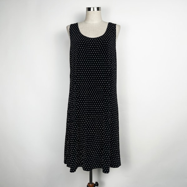 Vintage 90s slinky black polka dotted dress // 1990s stretchy dots sun dress